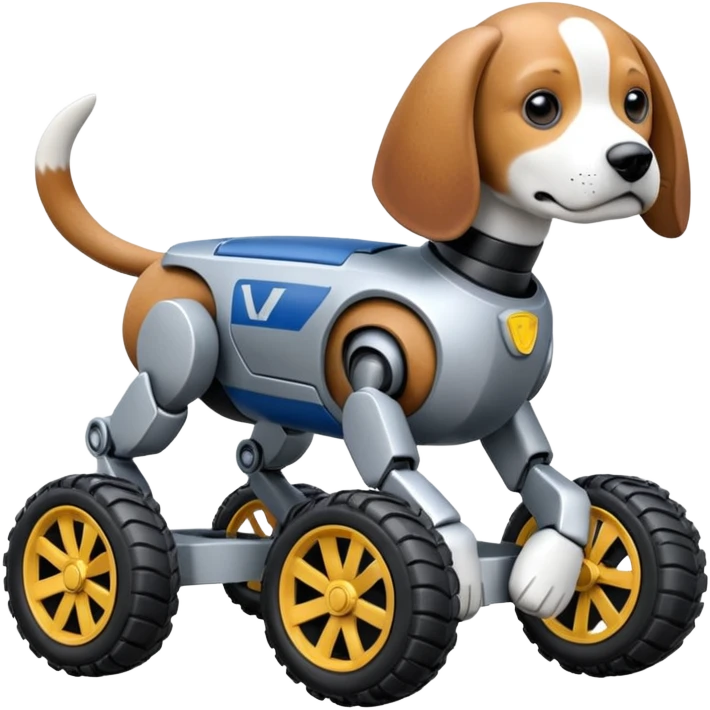 Very fast  jumping riot Boston dynamics police robotic beagle Sherlock robodog with two off-road wheels per ankle  emoji