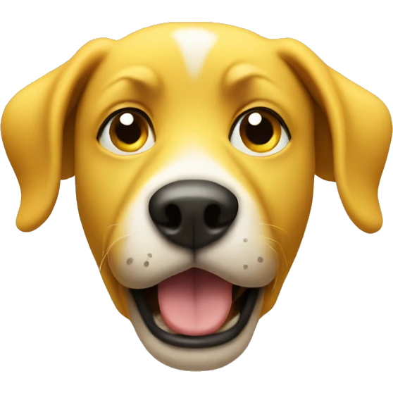 a dog face yellow, cartoon having a funny wondering face like hmmm emoji