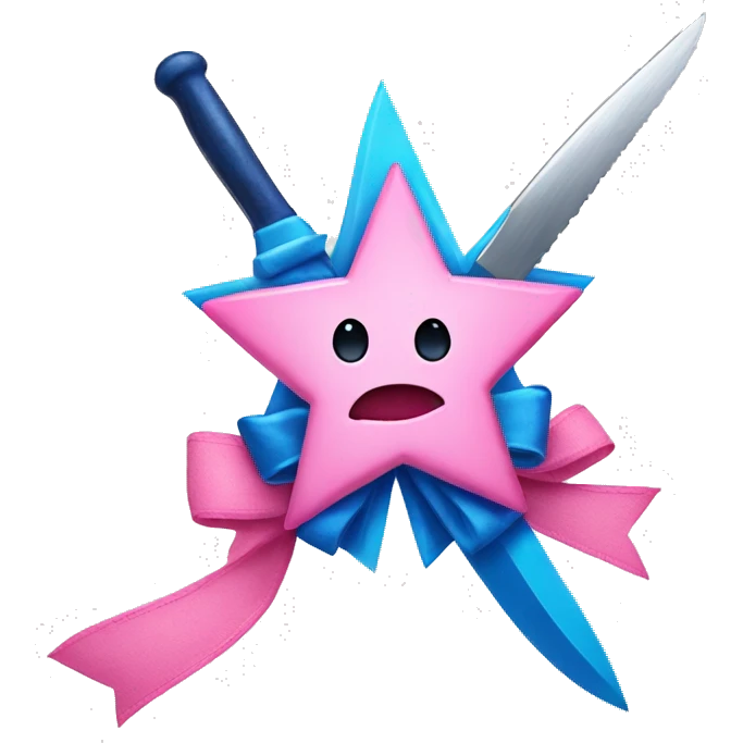 blue star wearing cute pink bow holding knife emoji