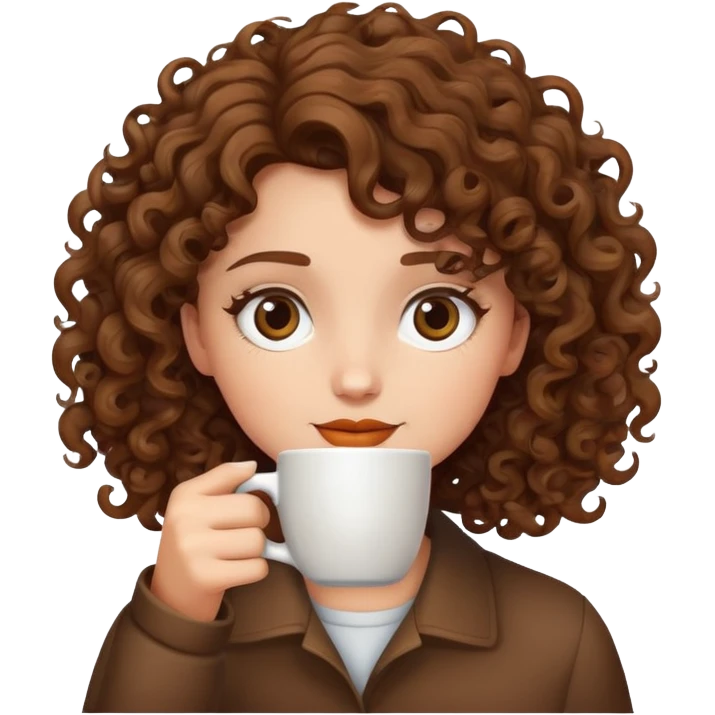Girl with curly hair drinking coffee emoji