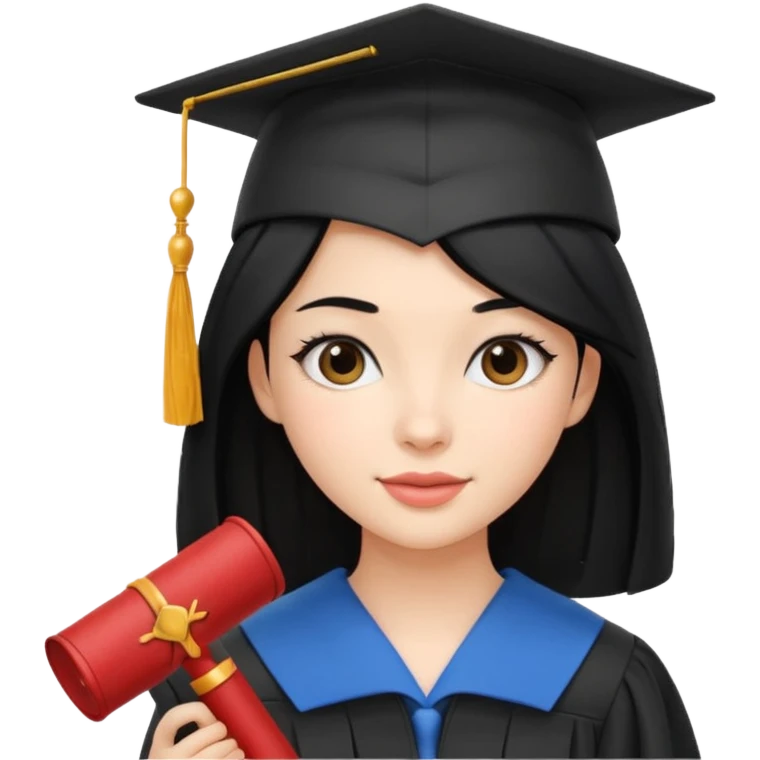 girl with beautiful black hair and graduation hat and diploma emoji ios 18 emoji