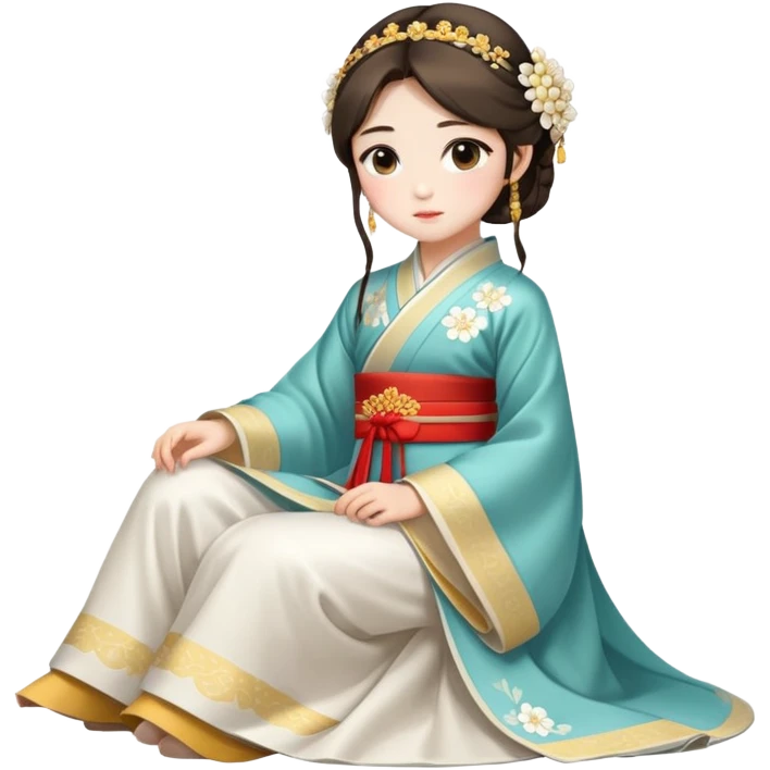 Beautiful girl wearing Hanfu wedding dress sitting emoji