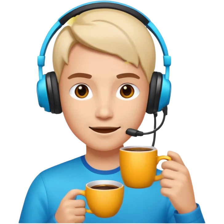 Gaming character drinking coffee - with vibrant colors emoji