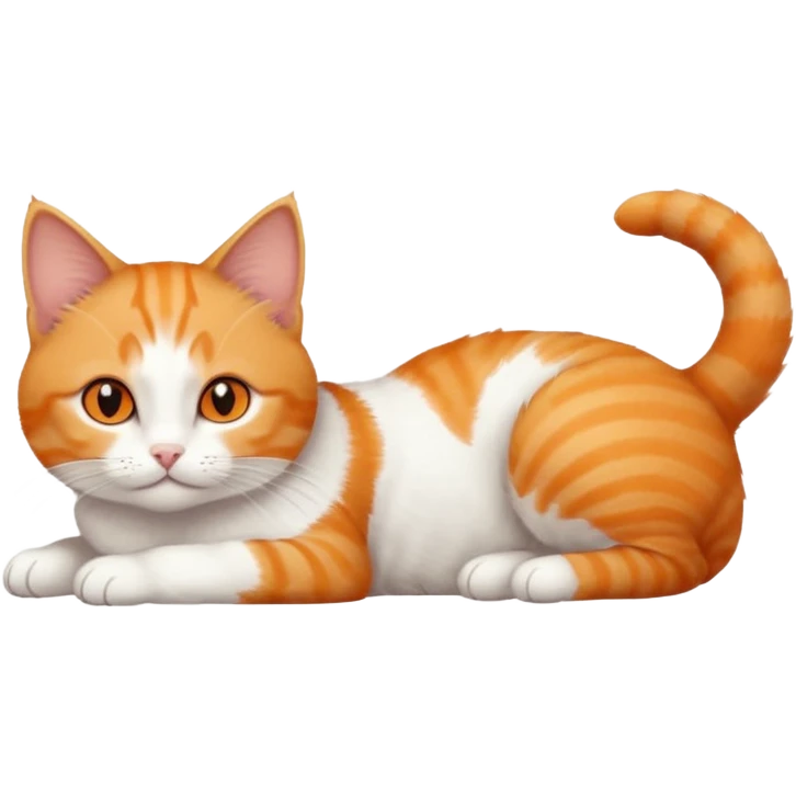 full body tiny short hair ginger and white cat with orange eyes lying down emoji