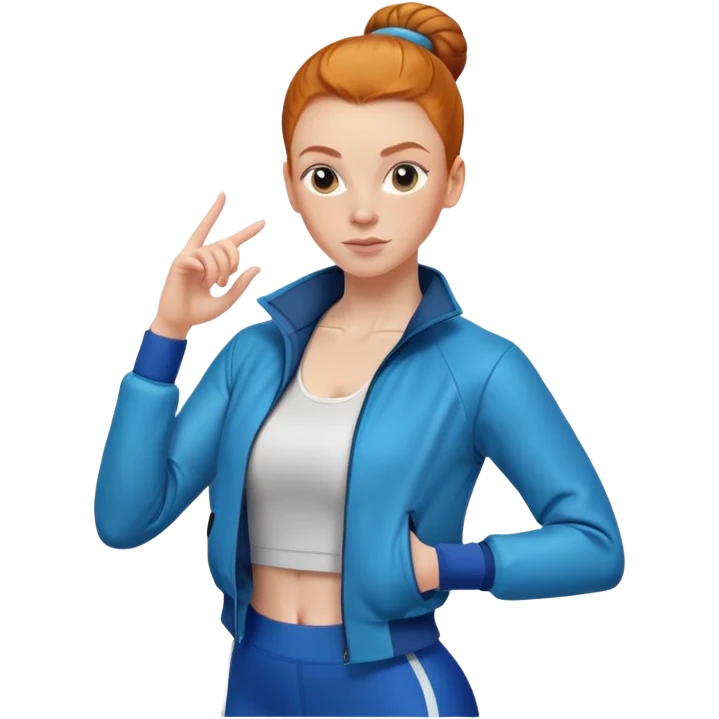 Clean girl Ginger girl aerobics with jacket middle part slick back bun emoji