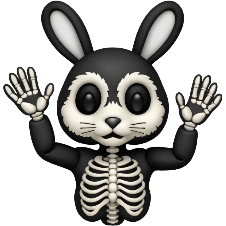 Emoji tête de peluche Lapin squelette noire qui fait bonjour de la main  emoji