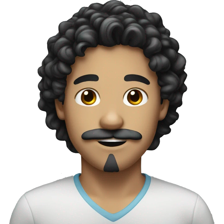 a white boy with black curly long hair and mustache  emoji