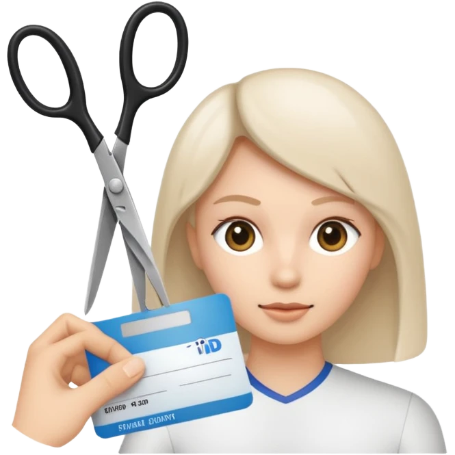 Scissors cutting an ID card in 2 parts.hyper realistic emoji
