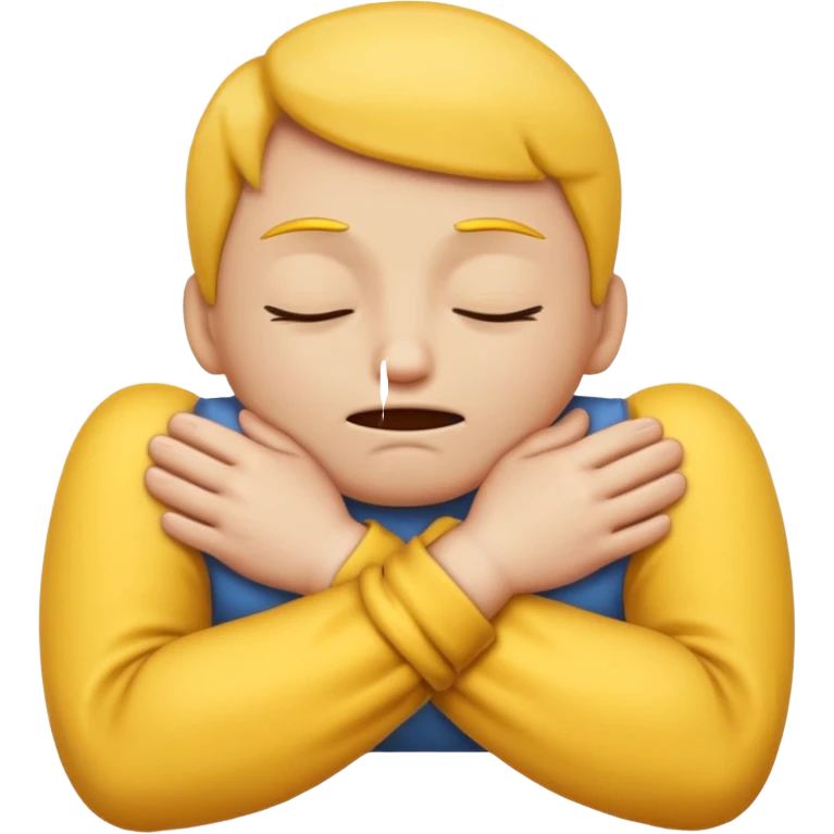 Yellow face emoji strangling itself with 2 arms crossed emoji