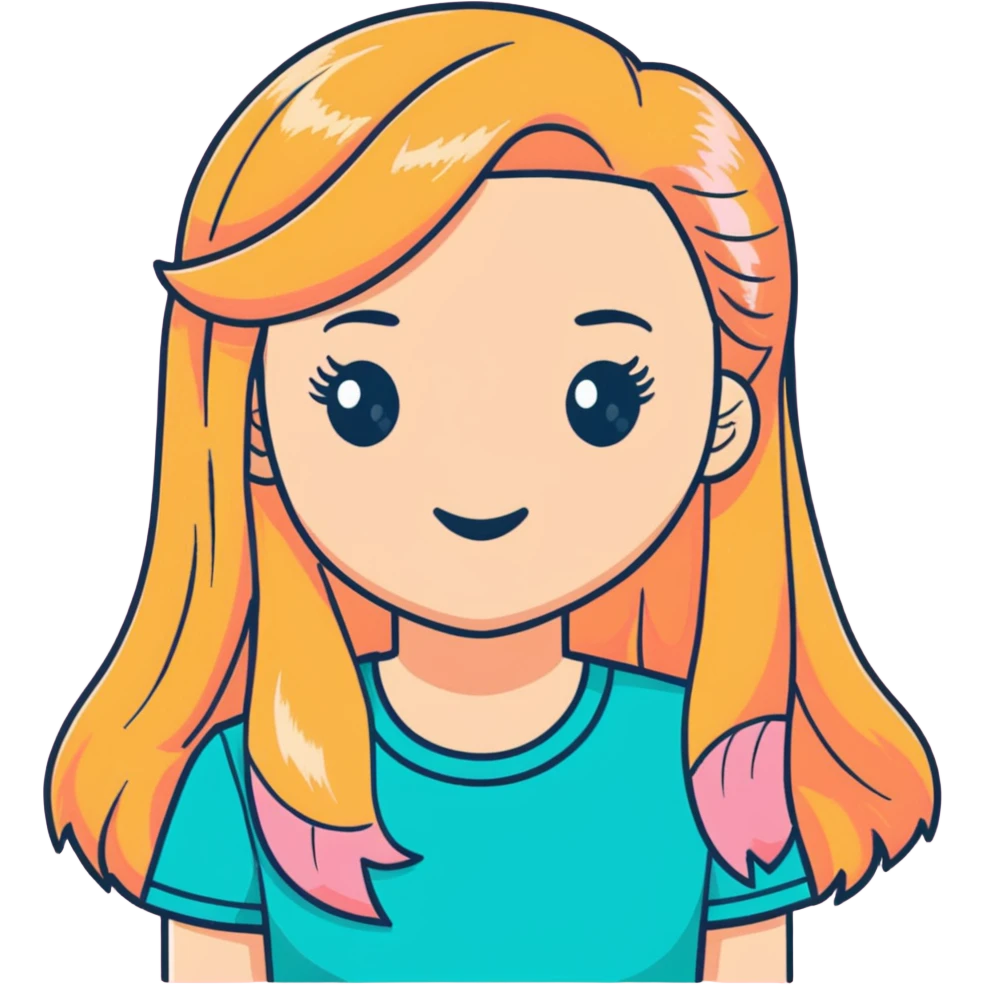 Ginger with blonde highlights long haired girl with lashes, blush, and pink shirt emoji
