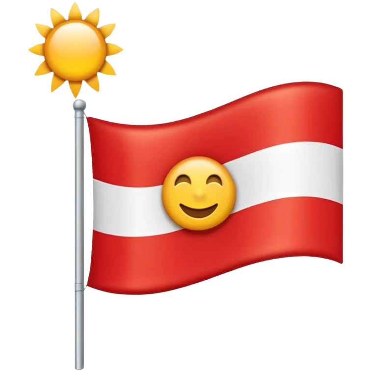 Eine Flagge die weiß ist von links nach rechts ist ein roter streifiger balken. In den roten dickeren Streifen ist eine Sonne ohne Gesicht etwa so 🌞 nur ohne Gesicht emoji