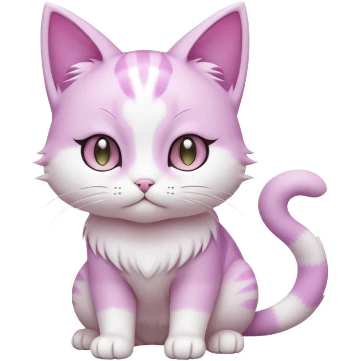 Smooth soft furry hyper-realistic elegant pretty beautiful gorgeous innocent precious divine cute kawaii anime-styled white and pastel-violet Cat-Pokémon-Fakémon-Digimon-hybrid-fusion-creature (full body) emoji