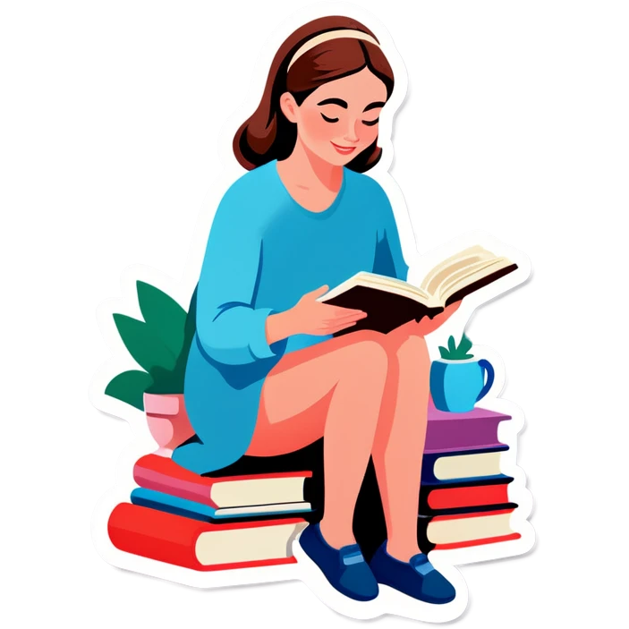 Lady reading a books with pastel colors emoji