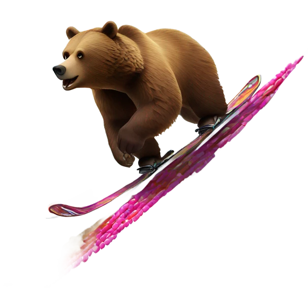 Grizzly bear skiing down mountain made of skittles emoji