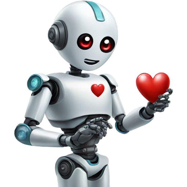 the robot holds a heart in its hand emoji