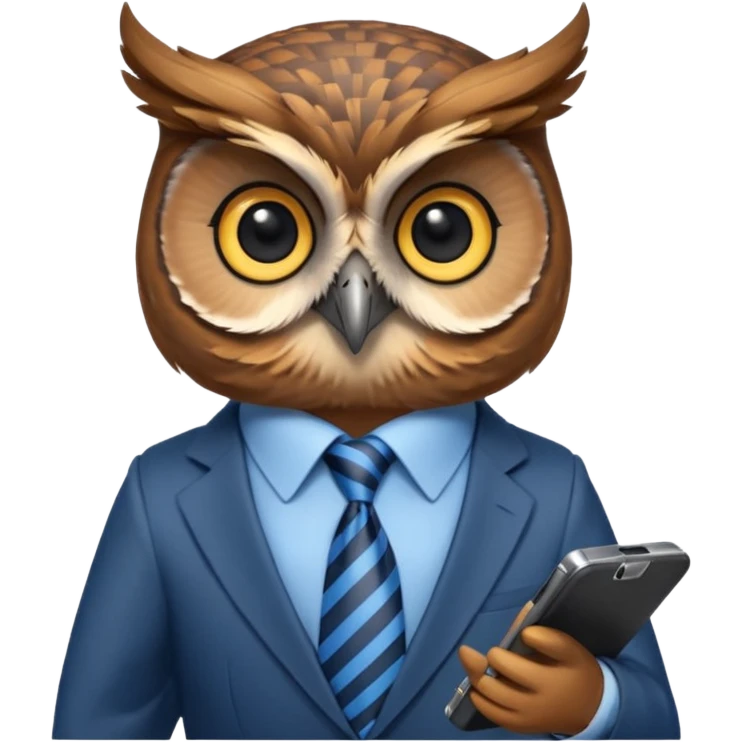 Сова в галстуке держит телефон крылом, внимательно слушает, блокнот под лапой  emoji