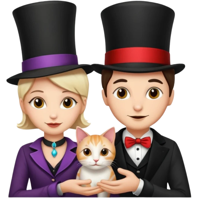 magician couple and their pet cat emoji