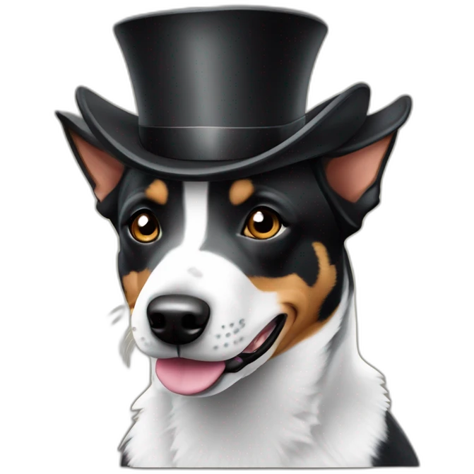black and white australian cattle dog in a tophat emoji