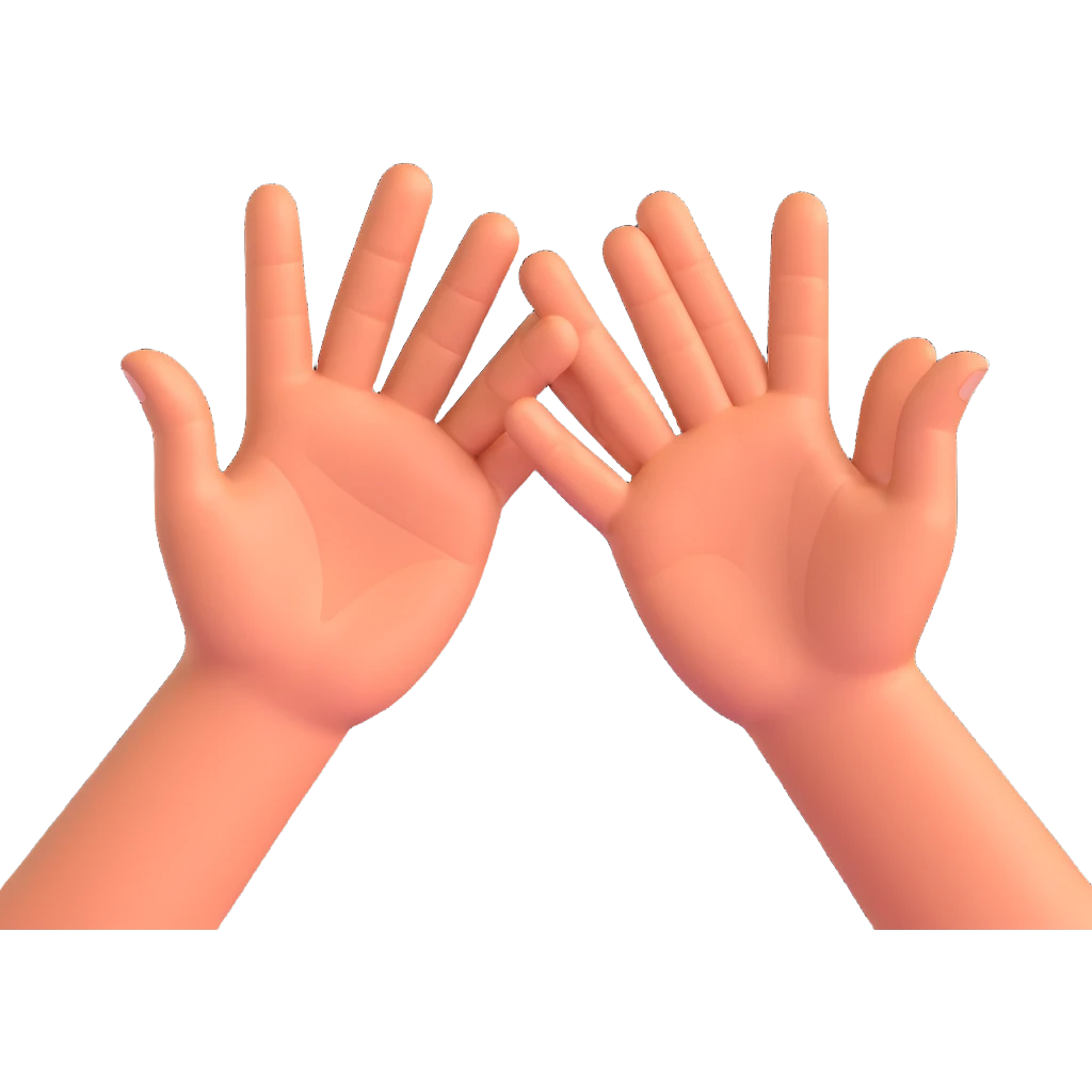 A 3D yellow apple emoji-style illustration of two open hands, positioned side by side and angled to the right, as if they are pushing something like a swing. Add motion lines behind the hands to the left to show a rightward pushing movement. Clean cartoon style, minimal background emoji