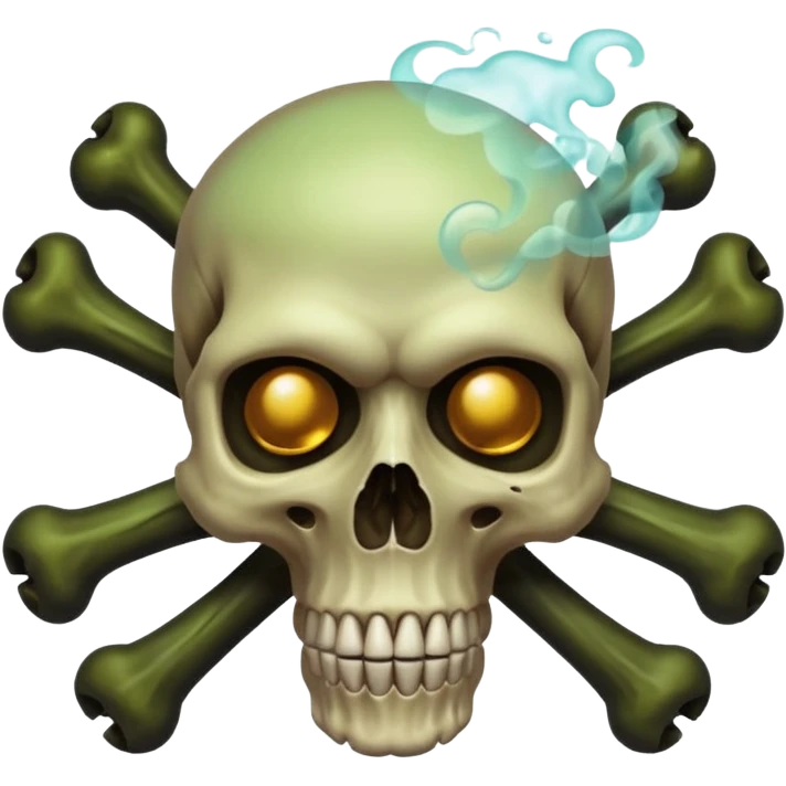 a poisonous cloud of gas, dark swamp color, with an image of a skull and two crossed bones behind the skull emoji