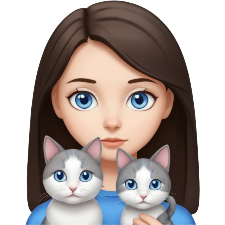 Grey and white cat with brunette girl blue eyes emoji