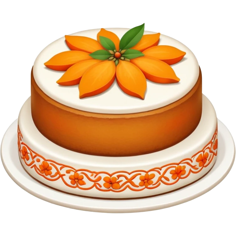 Xi'an persimmon cake orange-colored with decorative patterns, simplified emoji style with bold outlines and bright colors, cartoon style Shaanxi traditional dessert emoji