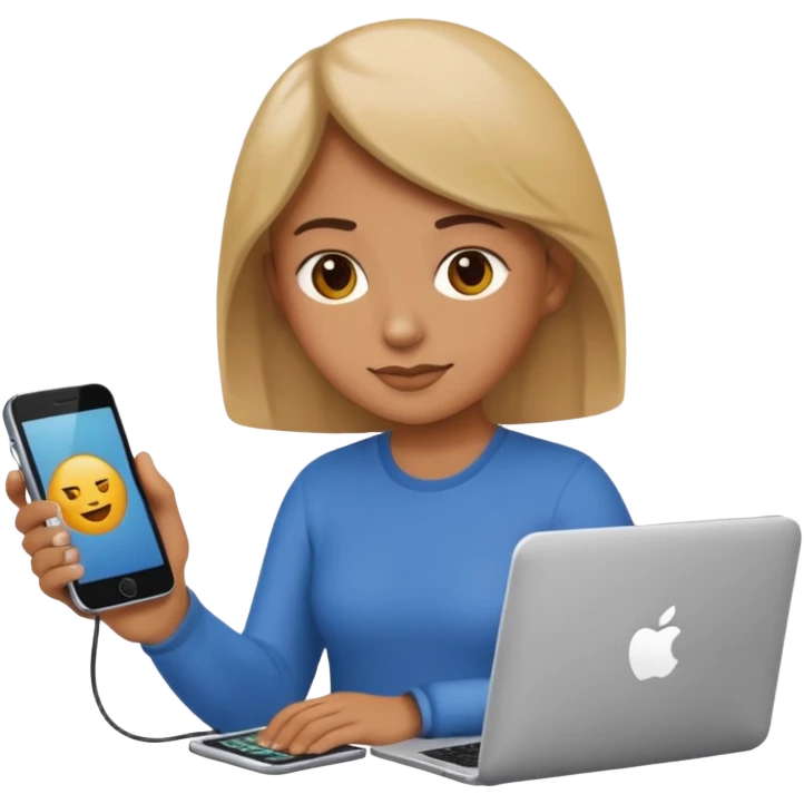 persona con el teléfono y la computadora al mismo tiempo, estilo emoji de Apple emoji
