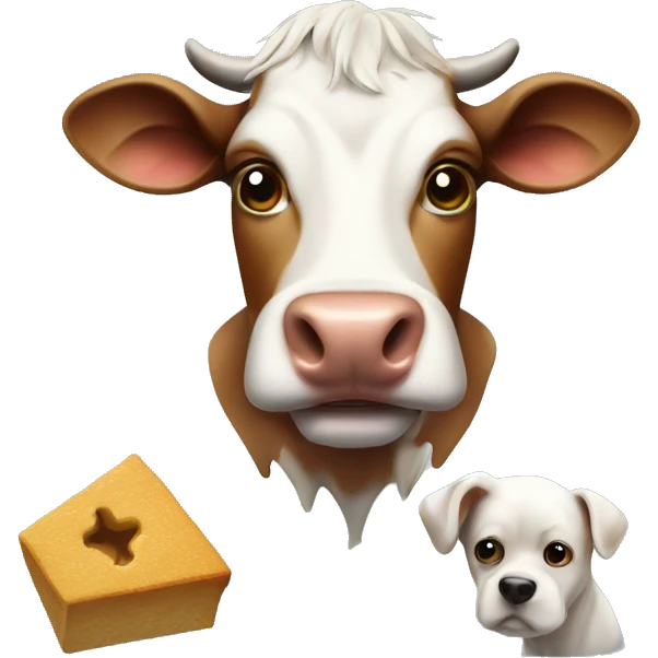 Cow om a scate bord with a dog on its head  emoji