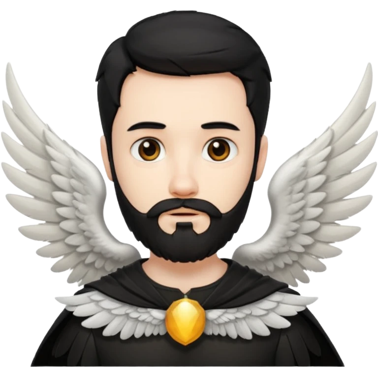 black hair, bearded man angel emoji
