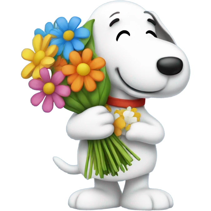 Snoopy with flower bouquet emoji
