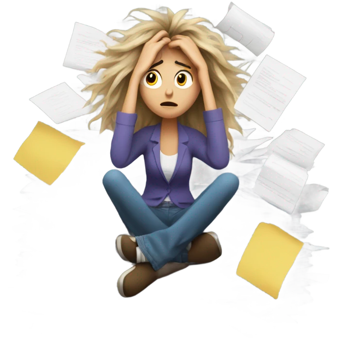 Stressed woman, papers falling emoji