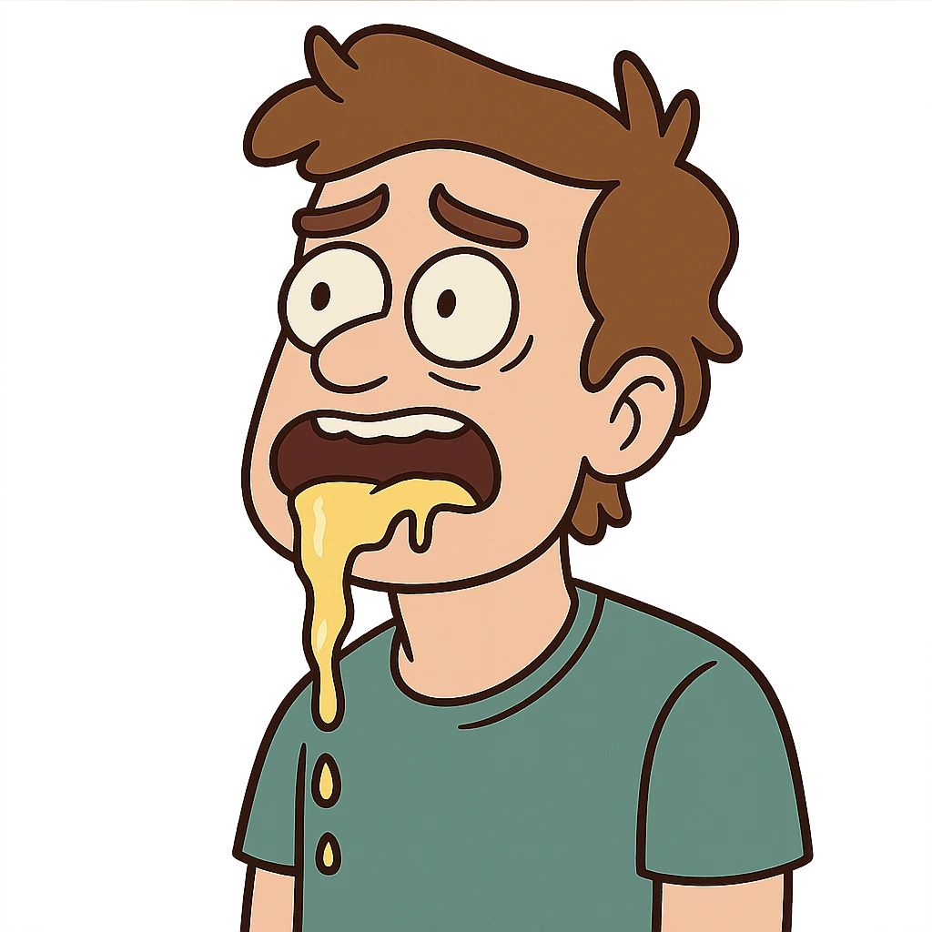 flat toon style face with lemonade dripping out of mouth emoji