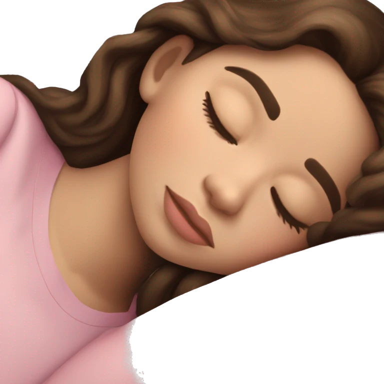 hispanic pretty girl with brown hair and light  pale skin in pink shirt coquette aesthetic sleeping emoji