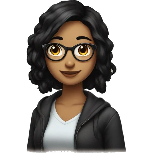 Innocent, beautiful, spects girl with black hair and enjoying girl emoji