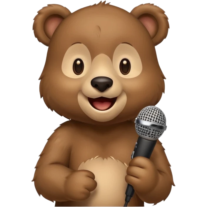 happy bear cute singing with microphone emoji