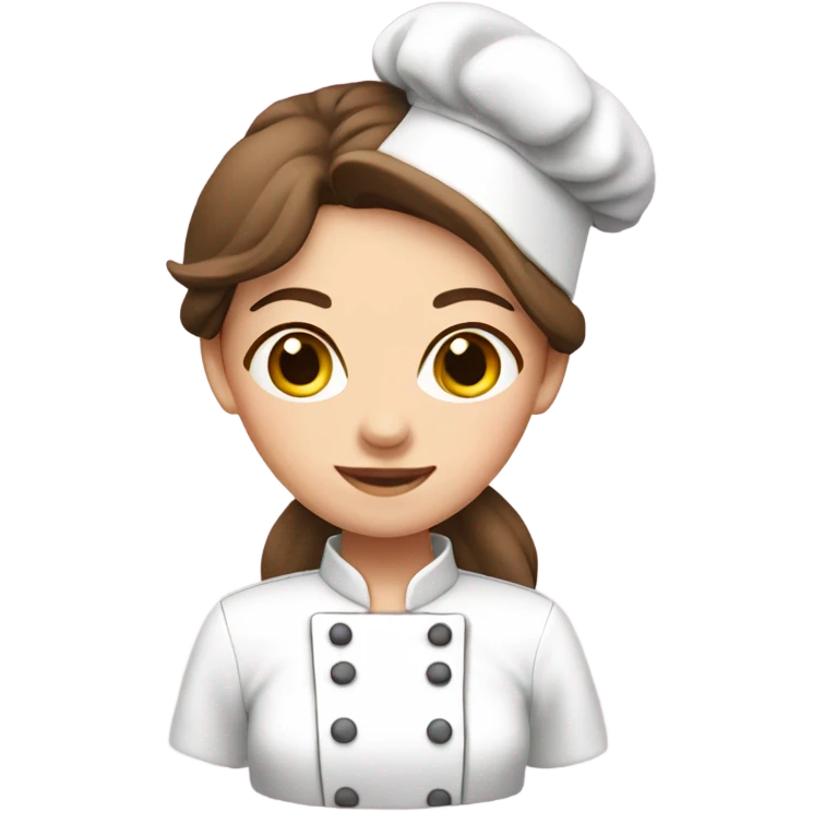 female chef with brown hair in pale pink chef’s uniform emoji