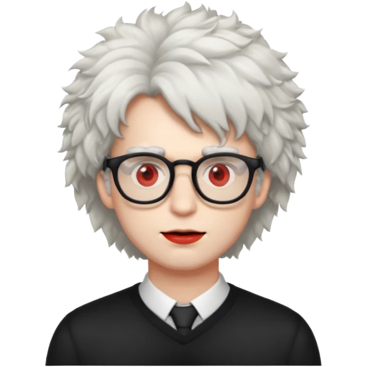guy with fluffy hair , glasses and red eyes like from weed emoji