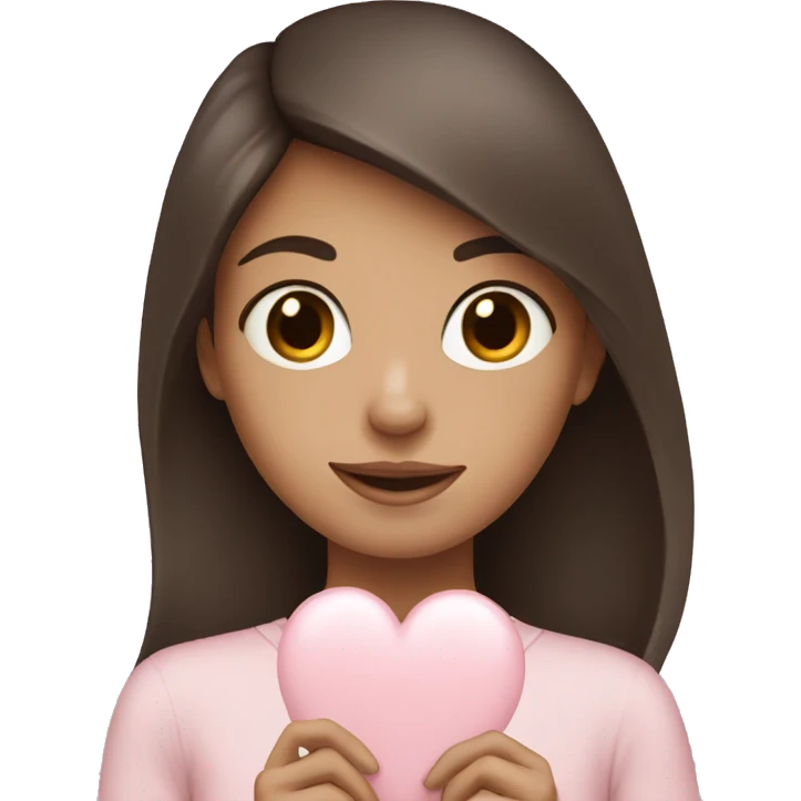 Brunette girl holding pale pink heart  emoji