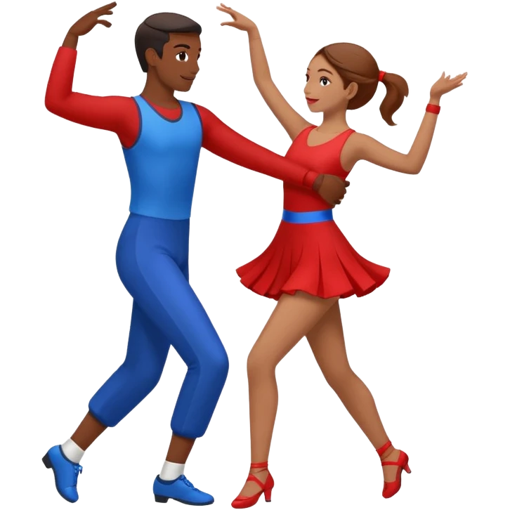 two people dancing together, one wearing red and one wearing blue emoji