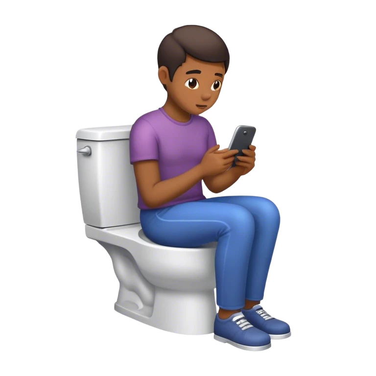 Sitting on a toilet texting emoji