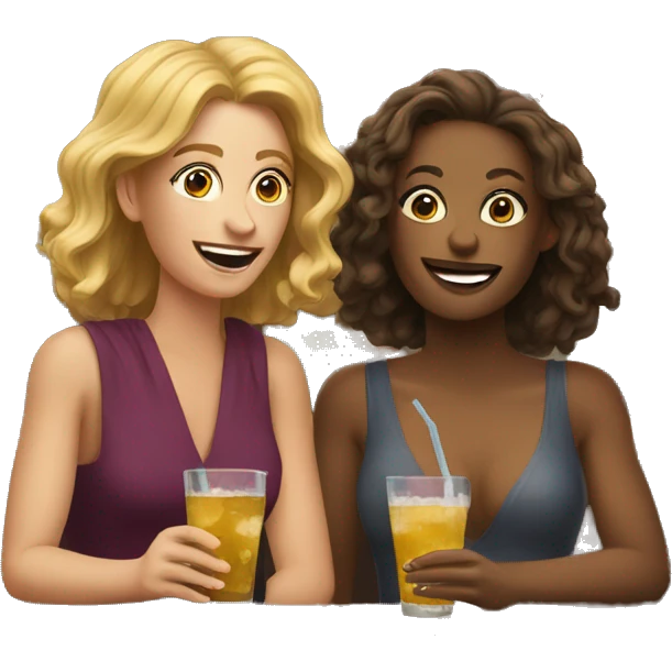 Two women at happy hour glad they don’t have their kids with them emoji