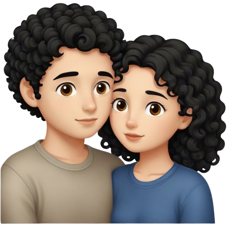 intimate moment between love, girl black hair and boy curly brown hair emoji