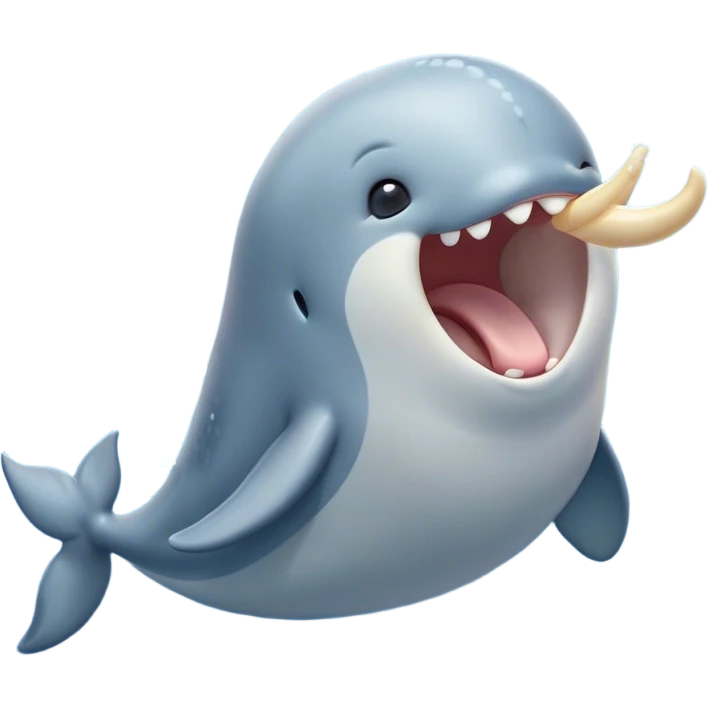 Cinematic Cute Yawning Narwhal Portrait Emoji, Head tilted slightly with a dramatic, wide-open yawn, showcasing a sleek, graceful form and a subtly curved tusk, sleepy eyes half-closed in drowsy contentment, Simplified yet irresistibly adorable features, highly detailed, glowing with a soft, cozy oceanic glow, high shine, relaxed yet expressive, stylized with a touch of whimsical charm, bright and endearing, soft glowing outline, capturing the essence of a drowsy yet affectionate sea guardian that seems ready to drift out of the screen for a nap! emoji