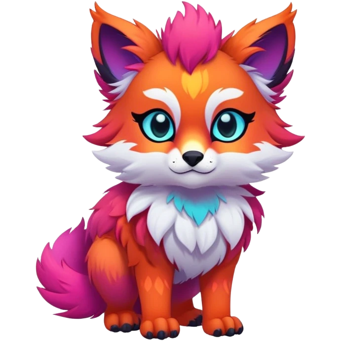 Neon-colored multi-colored cute cool exotic Falvie-Fionbri-fantasy-creature-fursona, full body, with markings emoji
