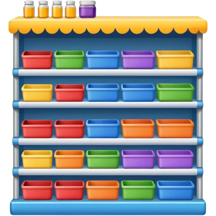 store display shelf with stuff emoji