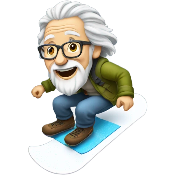 Old man in the air on a snowboard with long grey hair emoji
