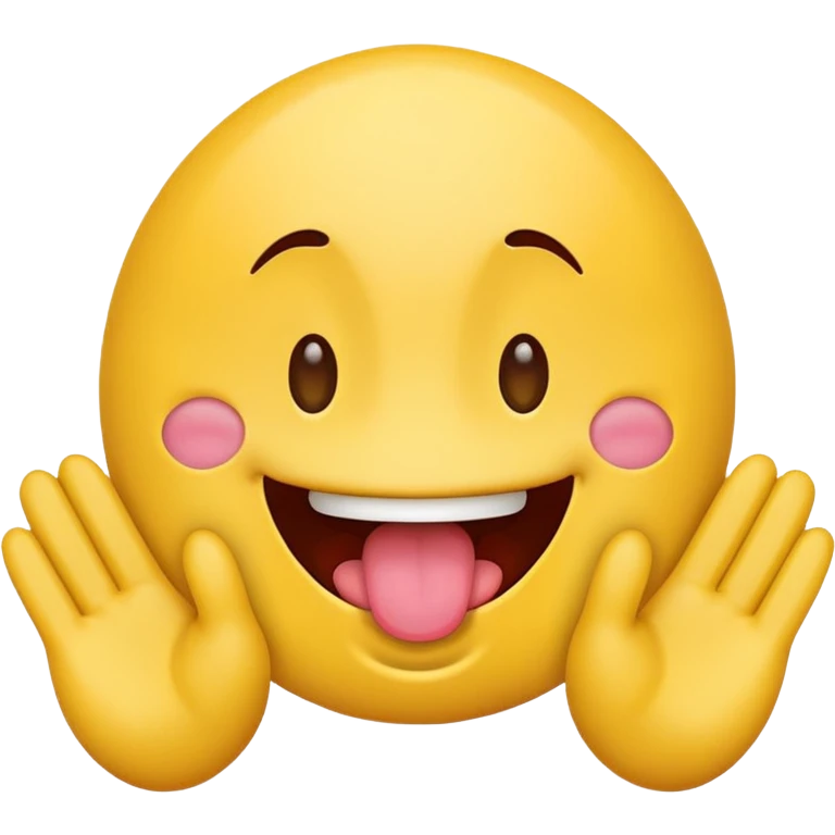 funny emoji face, tongue out, hands on both sides emoji