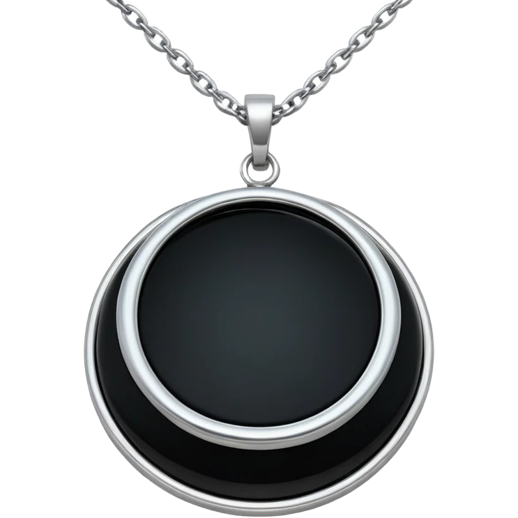 dark onyx talisman, round and polished, cradled by a silver chain, absorbing negativity with unseen grace emoji