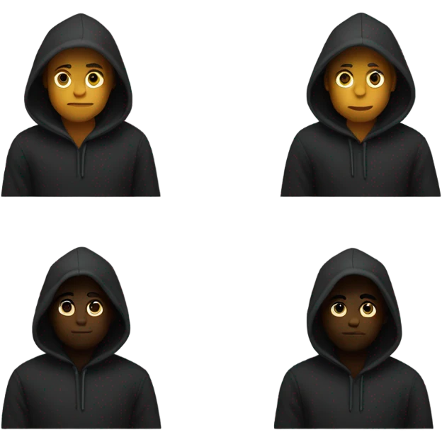 Black hoodie emoji, minimalist design, focus only on the hoodie itself with a visible hood and long sleeves, no person or body, no logos or patterns, transparent background emoji