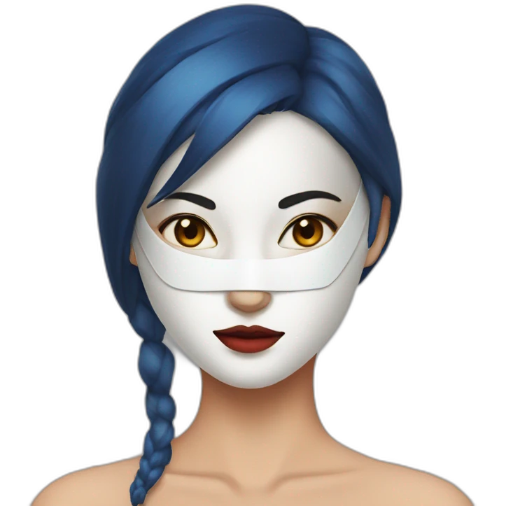 women wearing half kitsune mask blue eyes emoji